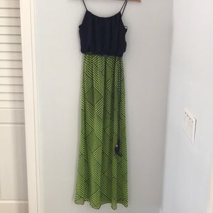 Navy and Green Maxi Dress